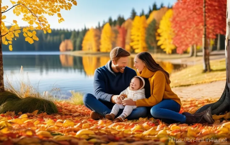 핀란드 이민 및 정착 정보 - A warm, inviting scene of a diverse young family in Finland enjoying an autumn afternoon. The family...