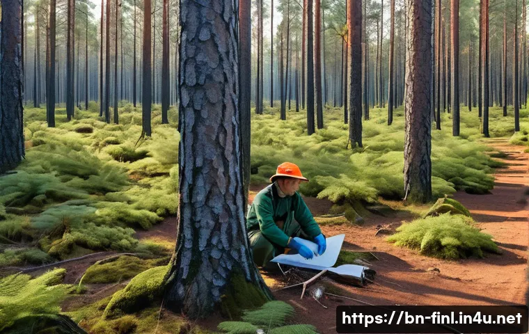 핀란드 산불 예방 및 안전수칙 - A serene national park in Finland during a dry summer day, featuring dense pine and dry leaf forests...