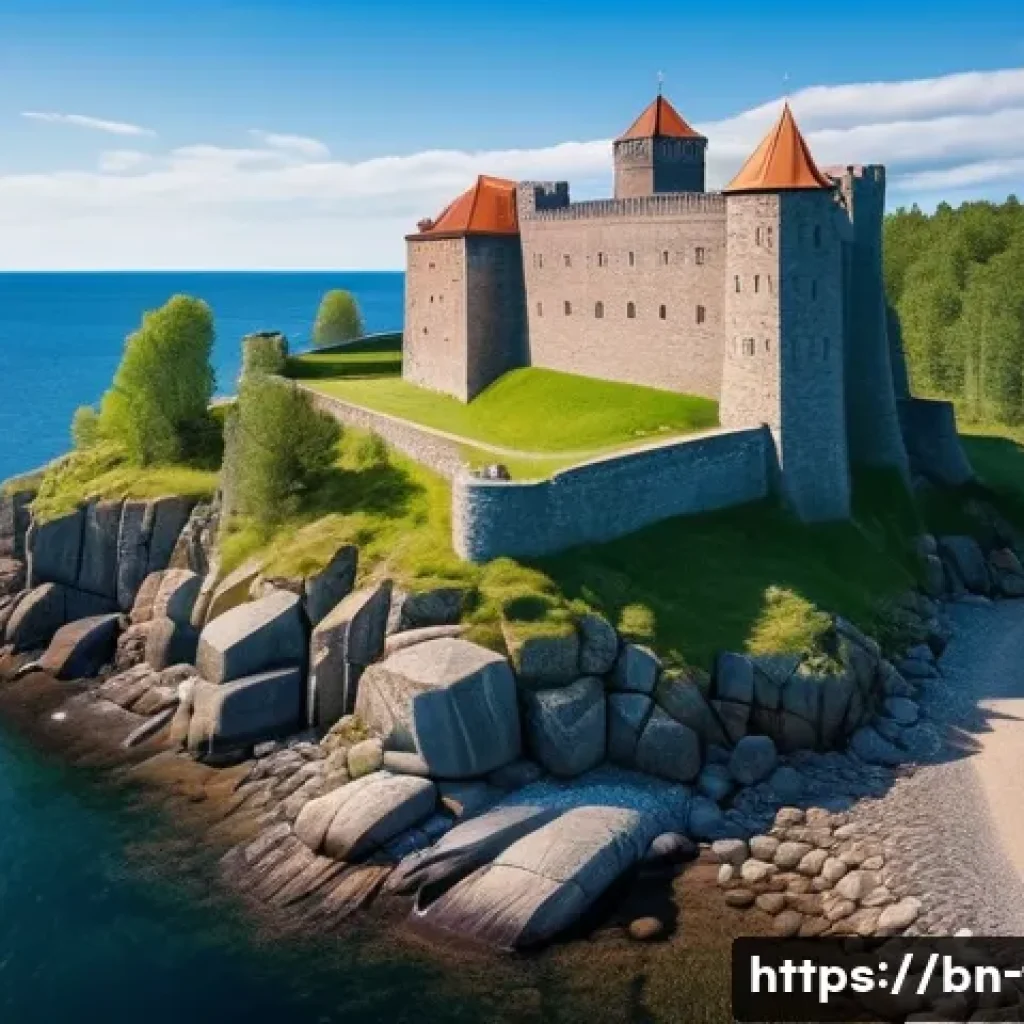 핀란드 툴레리카 성 탐방기 - A majestic medieval stone fortress located by the sea in Finland, showcasing large, smooth, precisel...